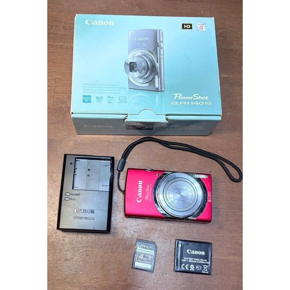 Red Canon PowerShot ELPH 140 IS  16.0 MP W/box, Card, Battery & Charger -Tested-